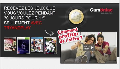 TNP gamoniac bonplan BON PLAN   1 mois de jeux vidéo en illimité pour 1€ avec Gamoniac !